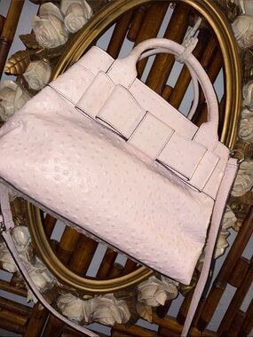 Blush Pink Ostrich-Texture Bow Satchel Handbag